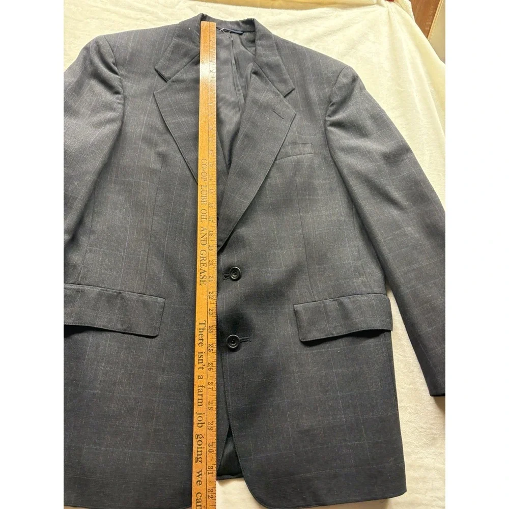 Austin Reed Blazer Suit Jacket 2 Btn Wool Gray Windowpane Plaid Tailored 44R